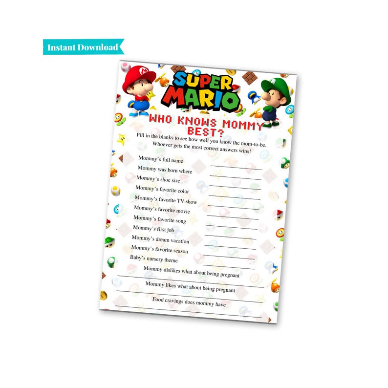 Super Mario Brothers Baby Shower Games | Mario and Luigi Baby Shower Games | Printable Baby Shower Games | Video Game Baby Shower image 3