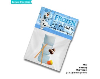 Adorno para bolsa de Frozen / Etiqueta para bolsa / ¿Quieres construir un muñeco de nieve? / Adorno para bolsa de Olaf / Kit de fiesta DIY de Frozen