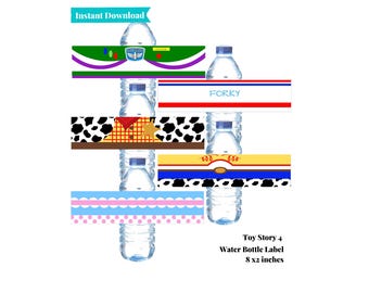 Toy Story 4 Bottle Wrapper | Toy Story Bottle Label | Toy Story Birthday Party Favor | Woody | Buzz | Forky | Bo Peep | Jessie | A101