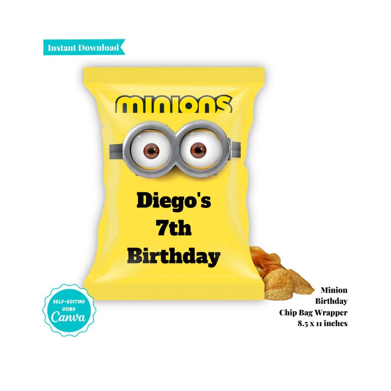 Aniversário dos Minions | Embalagem de Batata Frita dos Minions | Pacote de Batata Frita dos Minions | Lembrancinha Personalizada | Minions | Decoração de Aniversário dos Minions