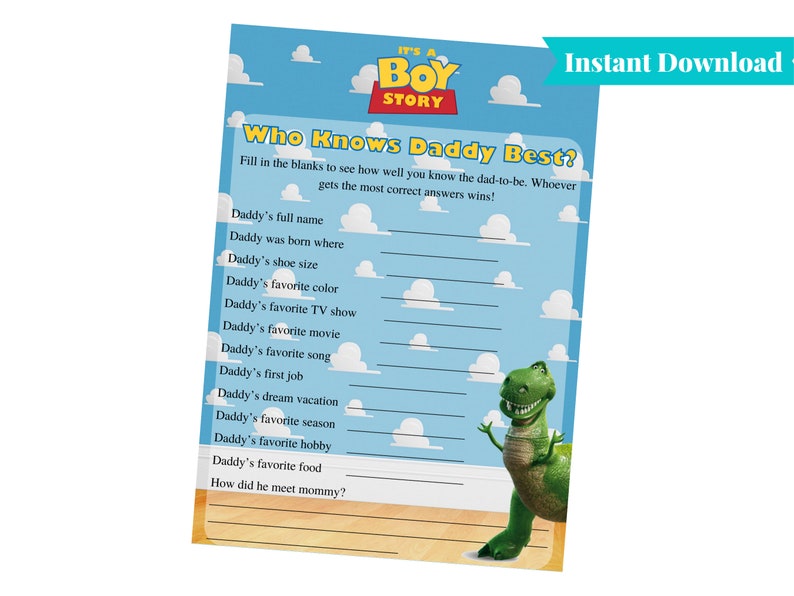 It's a Boy Story Toy Story Baby Shower Games Who Knows Etsy