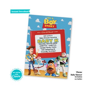 It's a Boy Story Baby Shower Invitation | Toy Story 4 Baby Shower | Digital Invitation | Woody | Buzz Lightyear | Forky | A101