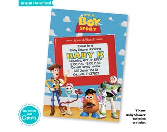 It's a Boy Story Baby Shower Invitation | Toy Story 4 Baby Shower | Digital Invitation | Woody | Buzz Lightyear | Forky | A101