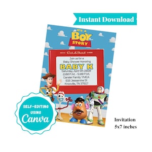 It's a Boy Story Baby Shower Invitation | Toy Story 4 Baby Shower | Digital Invitation | Woody | Buzz Lightyear | Forky | A101