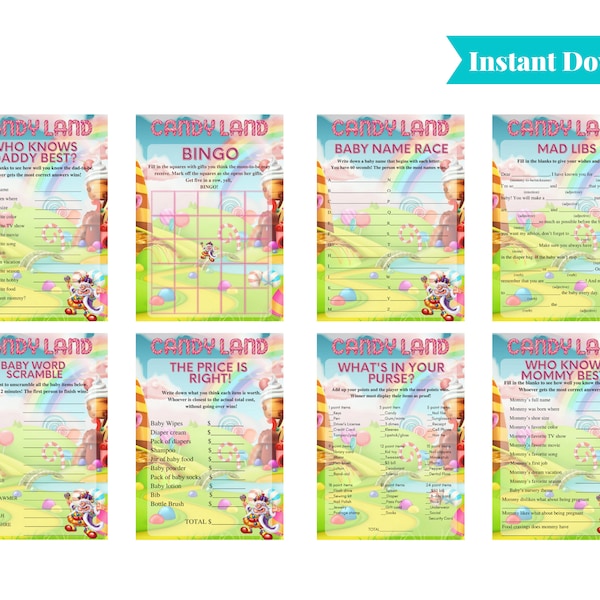 Candy Land Baby Shower | Candy Land Baby Shower Games | CandyLand | Printable Baby Shower Games