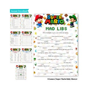 Super Mario Brothers Baby Shower Games | Mario and Luigi Baby Shower Games | Printable Baby Shower Games | Video Game Baby Shower image 1
