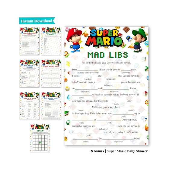 Super Mario Brothers Baby Shower Games | Mario and Luigi Baby Shower Games | Printable Baby Shower Games | Video Game Baby Shower