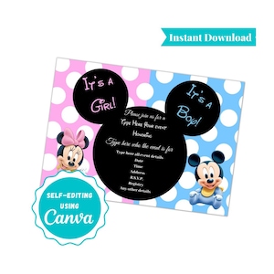 Mickey and Minnie Twins Baby Shower Invitation (PDF Template)