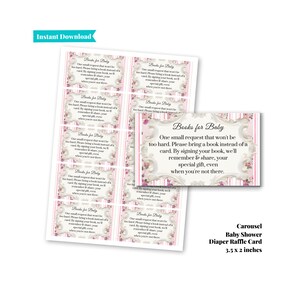 Carousel Baby Shower Diaper Raffle Card: Printable Raffle Ticket, Pink Carousel Horses, Girls Carousel Shower Activities