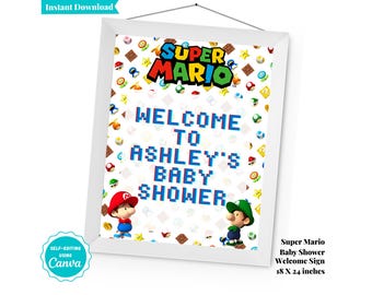 Welcome Sign Baby Shower Sign | Baby Shower Sign | Super Mario Bros Theme | Mario and Luigi Baby Shower | Door Sign