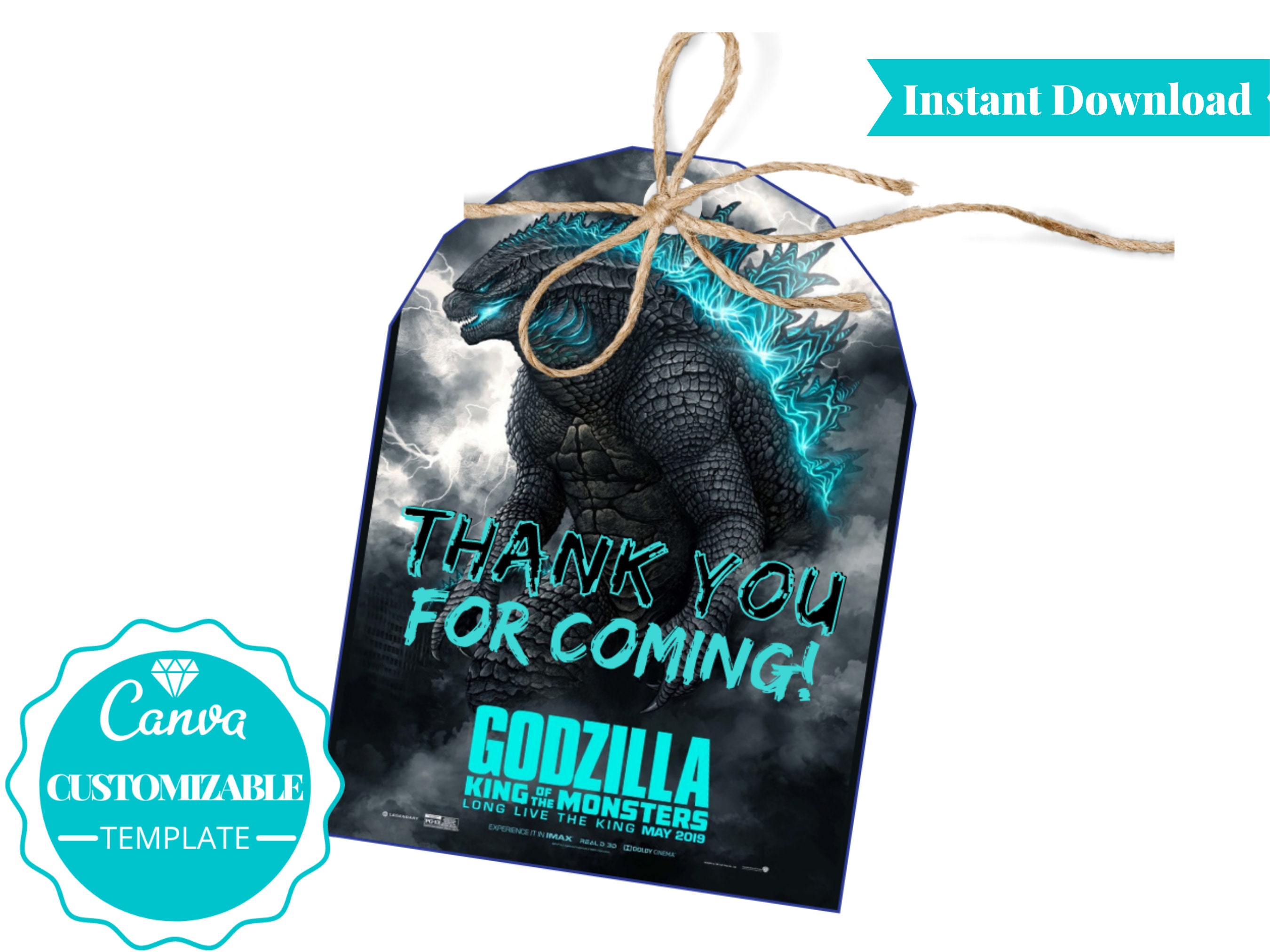 Thank You Tag Godzilla King of Monsters Birthday Godzilla Birthday