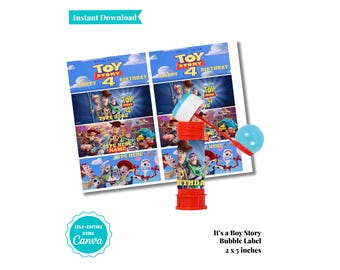 Etiqueta de burbujas de Toy Story 4 para cumpleaños / Envoltorio de burbujas de Toy Story / Etiqueta de burbujas personalizada de Toy Story / Recuerdo de fiesta de cumpleaños de Toy Story / 113 ml