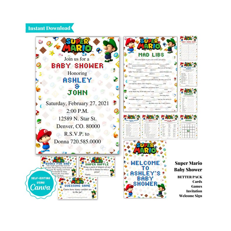 Super Mario Brothers Baby Shower Games | Mario and Luigi Baby Shower Games | Printable Baby Shower Games | Video Game Baby Shower image 13