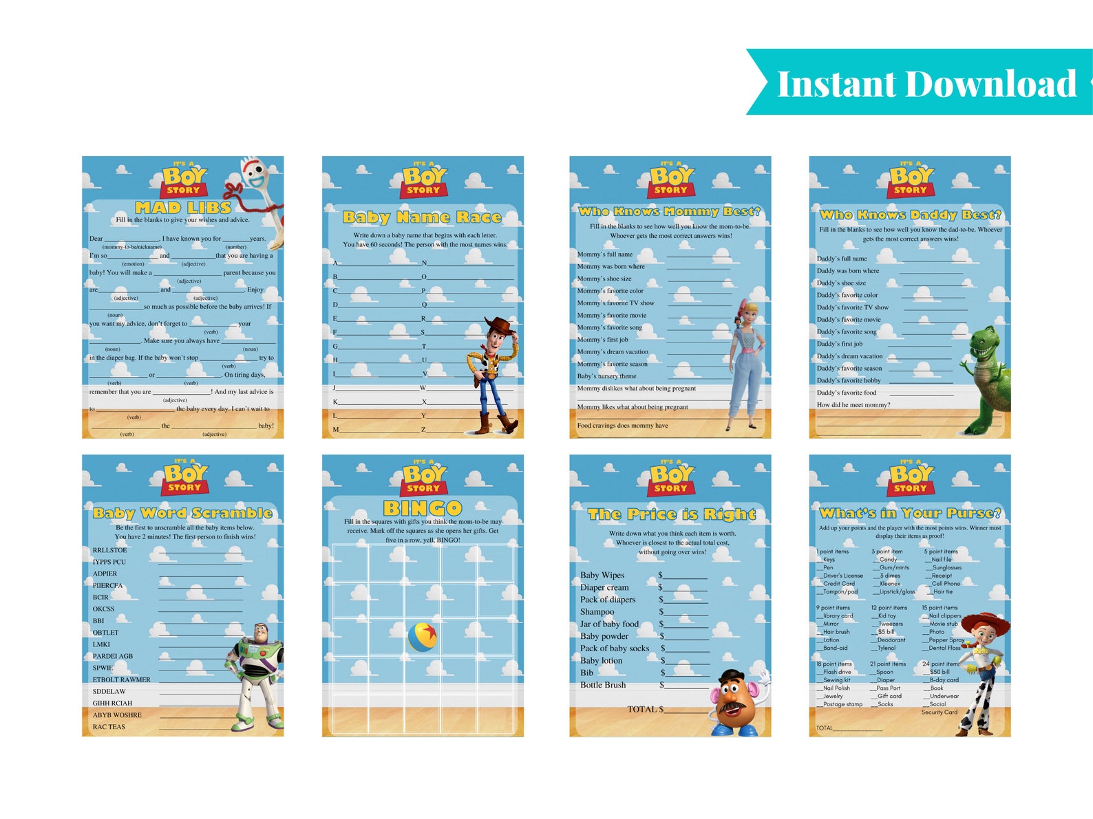 It's a Boy Story Toy Story Baby Shower Games Baby Name Etsy