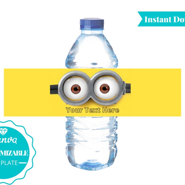 Minion Water Bottle Label | Minion Water Bottle Wrapper | Minion Birthday Party Favor | Minion Birthday