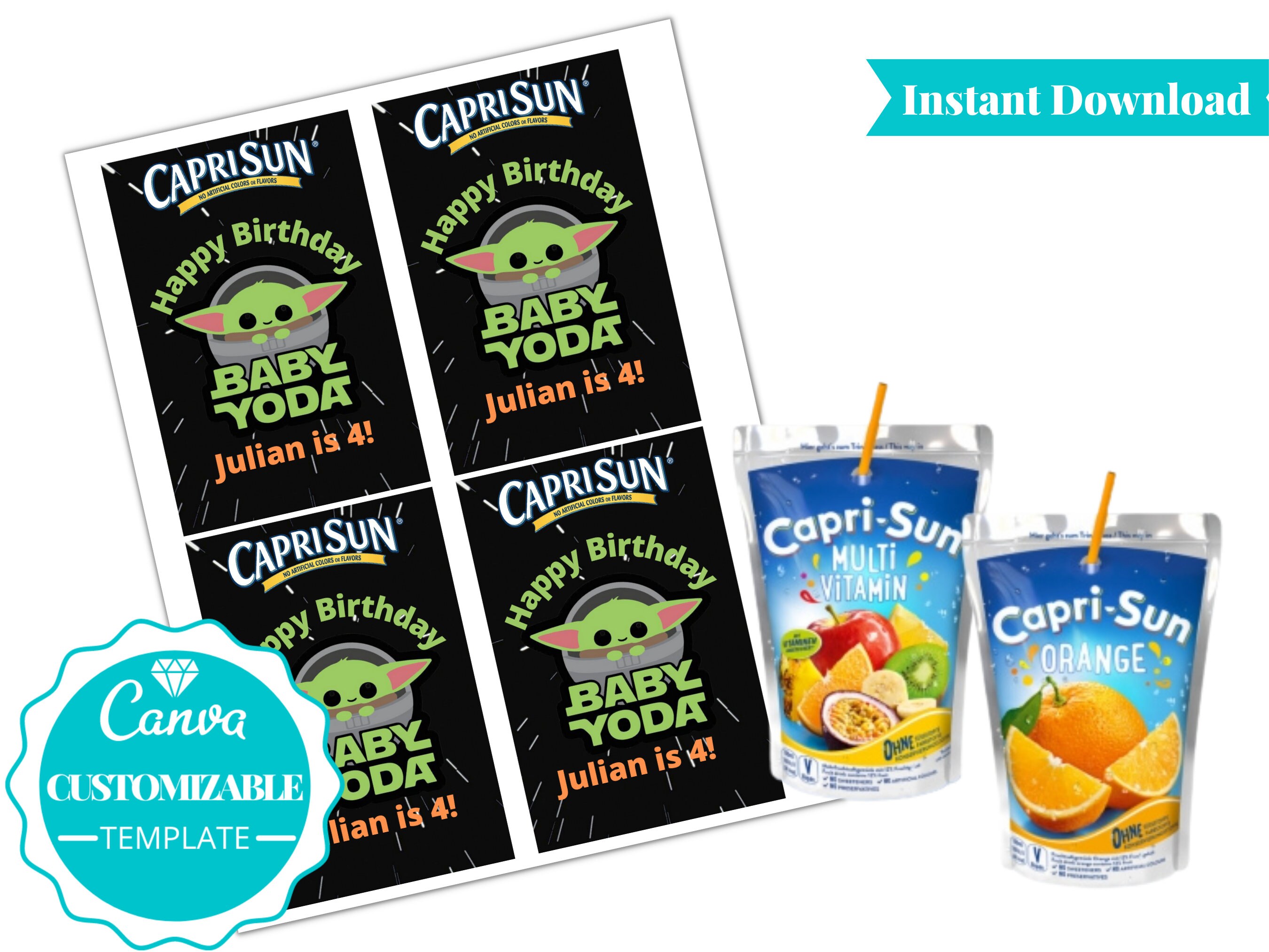 Baby Yoda Birthday Water Bottle Label Personalized Favor - Etsy