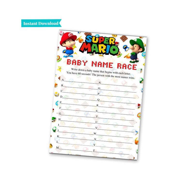 Super Mario Brothers Baby Shower Games | Mario and Luigi Baby Shower Games | Printable Baby Shower Games | Video Game Baby Shower image 6