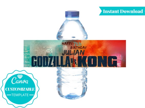 Godzilla Vs. Kong Water Bottle Label King of Monsters Party Favor  Personalized Party Favor C101 
