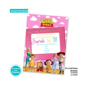 Invito di compleanno per bambine / Toy Story / Canva modificabile / Download digitale / Invito di compleanno per bambine / A101