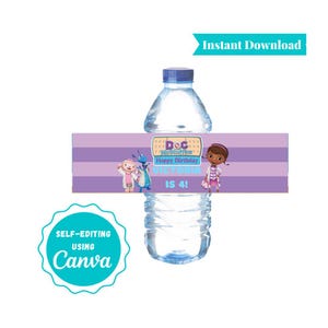 Personalized Doc McStuffins Water Bottle Labels: Birthday Party Favors (Digital Download)