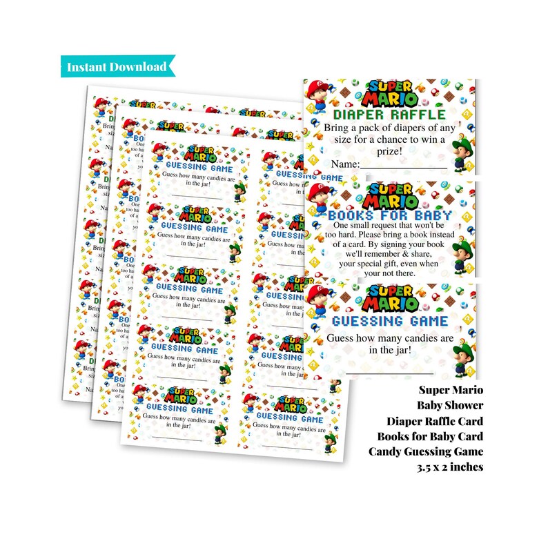 Super Mario Brothers Baby Shower | Video Game | Mario and Luigi | Baby Shower Games | Invitation | Welcome Sign | Baby Shower Party Pack image 14