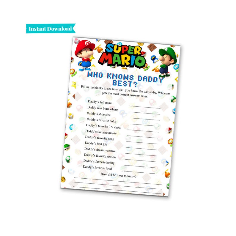 Super Mario Brothers Baby Shower | Video Game | Mario and Luigi | Baby Shower Games | Invitation | Welcome Sign | Baby Shower Party Pack image 8