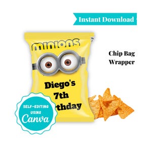 Personalized Minions Chip Bag Wrapper: Printable Birthday Favor (PDF Template