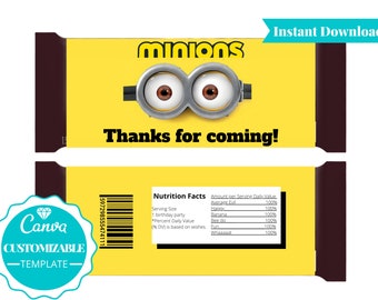 Minions Birthday | Minion Candy Bar Label | Hershey Wrapper | Personalized Favor | Chocolate Bar Wrapper | Minions | Minions Birthday Decor