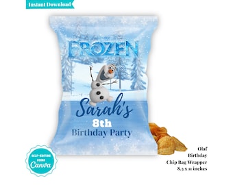 Olaf Birthday | Olaf Chip Bag Wrapper | Frozen Chip Bag | Personalized Favor | Frozen | Frozen Birthday Decor