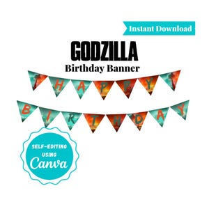 Godzilla vs. Kong | Godzilla Birthday Banner | King of Monsters | Digital Download | Printable | C101