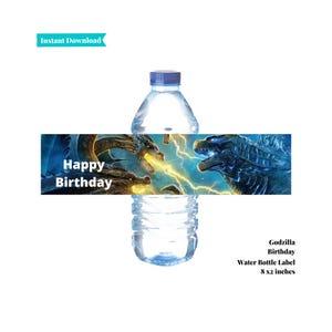Godzilla Party Water Bottle Label | King of Monsters Water Bottle Wrapper| Godzilla Birthday Party Favor| Personalized Party Favor