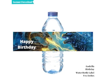 Godzilla Party Water Bottle Label | King of Monsters Water Bottle Wrapper| Godzilla Birthday Party Favor| Personalized Party Favor