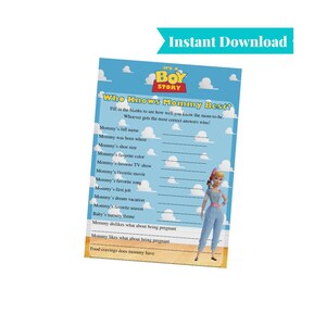 It's a Boy Story | Toy Story Baby Shower Games | Who Knows Mommy Best? | Printable Baby Shower Games | A101
