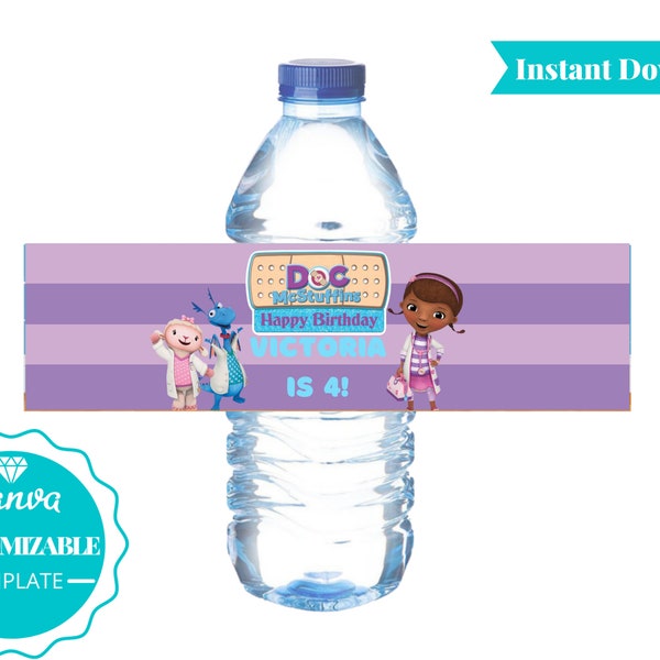 Anniversaire de Doc McStuffins | Étiquette de bouteille d'eau | Emballage pour bouteille d'eau Doc Mcstuffins | Faveur de fête d'anniversaire Doc McStuffins | Faveur personnalisée