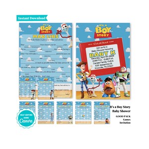 It's a Boy Story Baby Shower Invitation | It's a Boy Story Baby Shower Game Set | Toy Story Baby Shower Bundle | Good Package | A101
