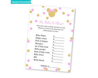 The Price is Right | Baby Minnie Mouse Baby Shower | Pink and Gold Baby Shower Games | Printable Baby Shower Games | B101