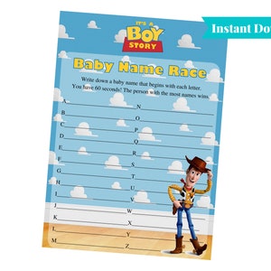 It's a Boy Story | Toy Story Baby Shower Games | Baby Name Race | Printable Baby Shower Games | A101