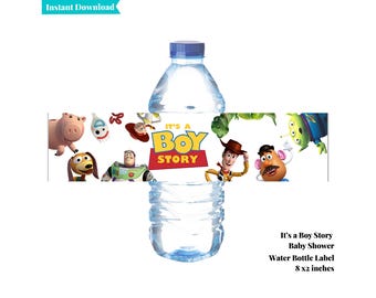 Es una historia de niños / Etiqueta para botella de agua / Envoltorio para botella de agua de Toy Story / Recuerdos de fiesta de cumpleaños de Toy Story / Baby Shower de "Es una historia de niños" / A101