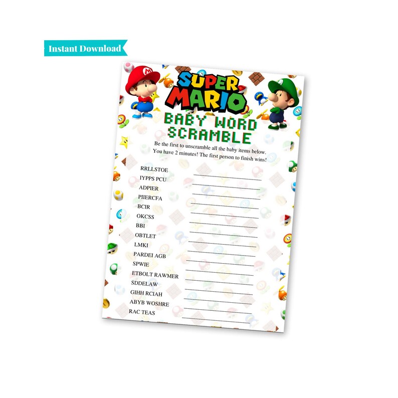 Super Mario Brothers Baby Shower Games | Mario and Luigi Baby Shower Games | Printable Baby Shower Games | Video Game Baby Shower image 5