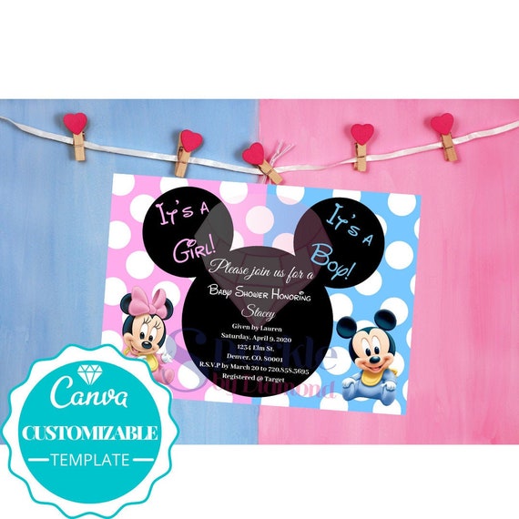Baby Mickey Minnie Baby Shower Invitation Twins Baby Etsy