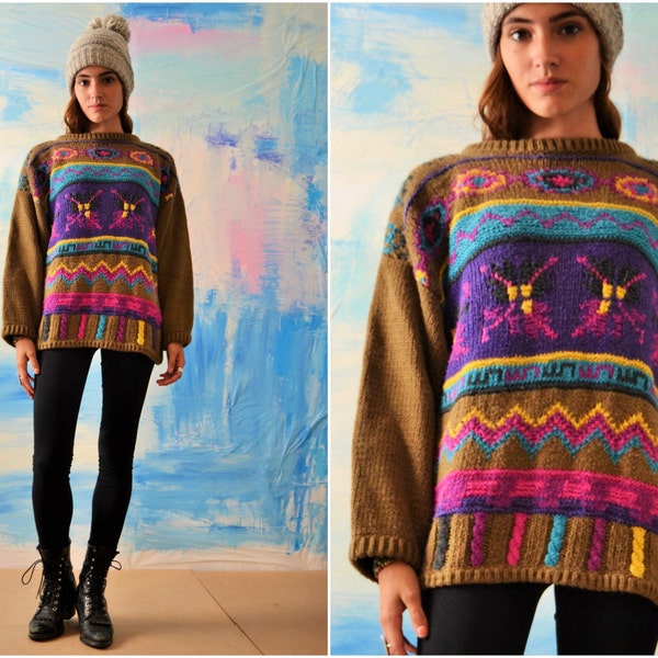 vtg KITTY HAWK WOMAN by Vivian Wang // Awesome BRiGht Vintage Women's Sweater // Striped Fall Winter Sweater // Geometric Striped Colorful