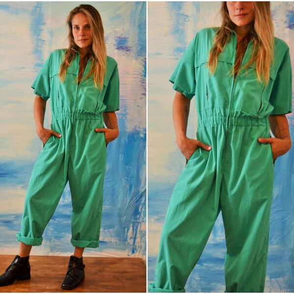 ABRAXAS Jumpsuit // Teal One Piece Coverall // 80s 1980's 1980s 80's Overalls // Paint Suit // Hipster Funk Playful One Piece // Avant Garde