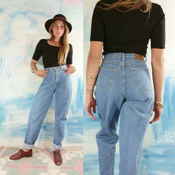 Vintage 90s "P.S Jeans" Mom Jeans / High Waist Blue Jeans / Women's Size 13 // 1990s Acid Wash Jeans // Tapered Leg Mom Jeans / 31 Waist