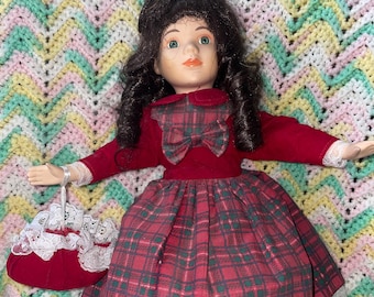 16” Porcelain Doll with Dark hair from the Promenade Collection with Purse