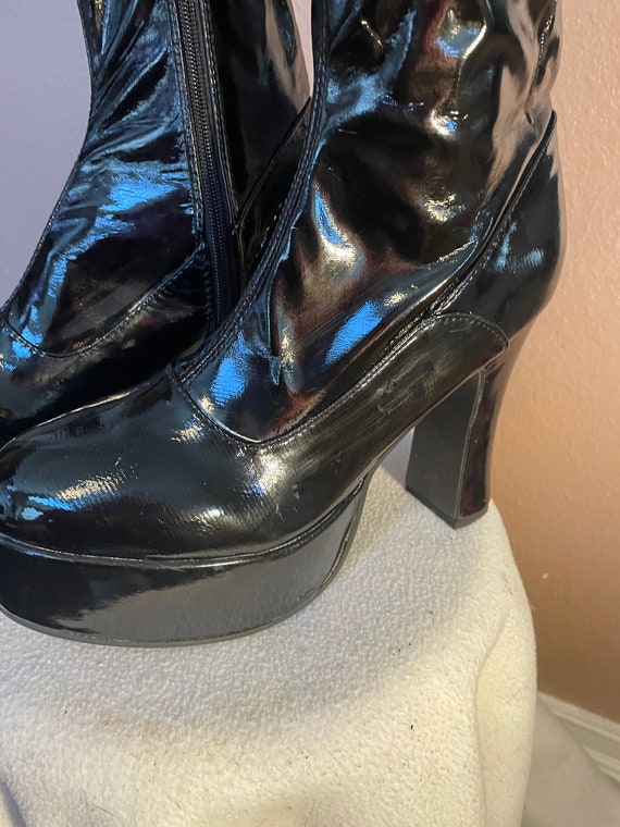 Black Faux Leather Go-Go Boots  - size 9-10 Chunk… - image 6