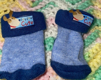 Cute Dog Blue Newborn Socks - 2 identical pairs - great for dolls too