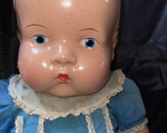 1920s Antique Bisque Composition Life Size Toy Baby Doll 16 Inches In Length