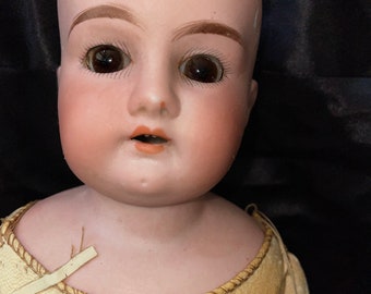 Antique German Doll with Leather Body Marked