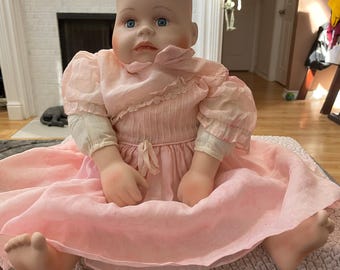 RARE 21” vintage bisque doll with cloth body and antique dress