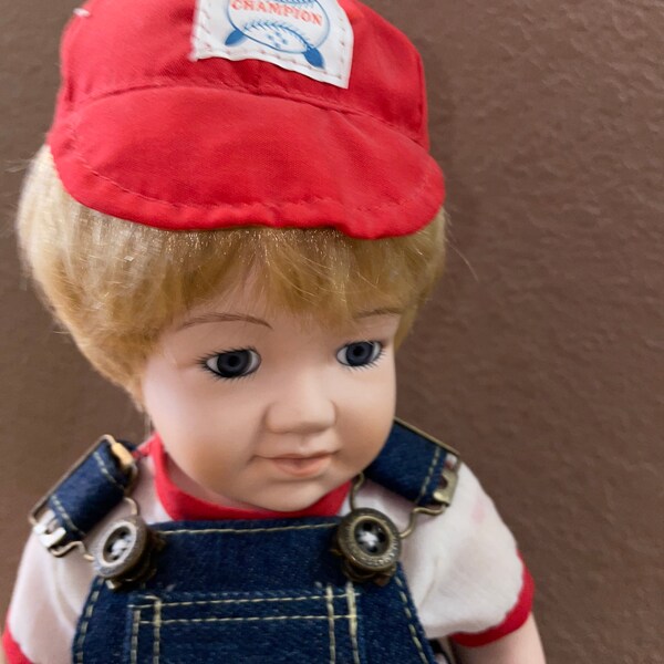 Little Slugger Boy Baseball Player Porcelain Doll 15” with stand
